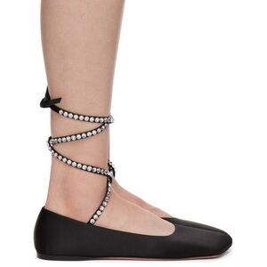 Amina Muaddi Black Ane Lace Up Ballerina Flat IT 39.5